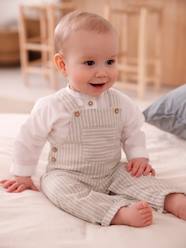 -Shirt & Dungarees Ensemble in Linen & Cotton for Newborn Babies