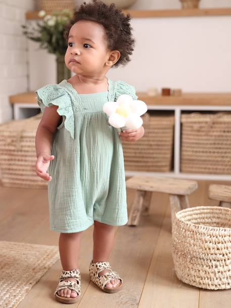 Playsuit in Cotton Gauze for Babies sage green 