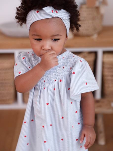 Seersucker Dress + Shorts + Headband Combo for Babies striped blue 