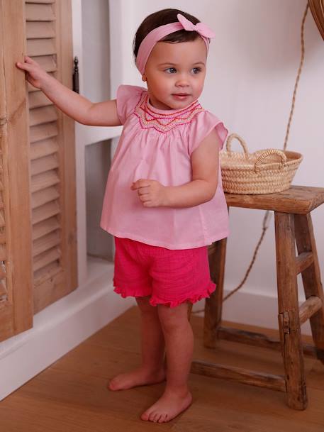 Blouse, Shorts & Headband Ensemble for Babies rose 