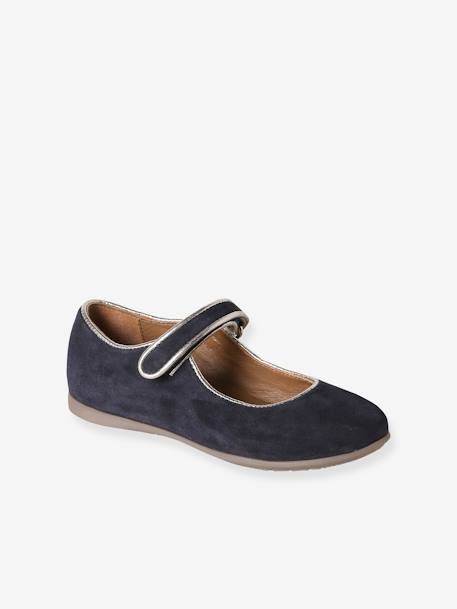 Ballerina Pumps with Hook-&-Loop Straps for Girls navy blue 