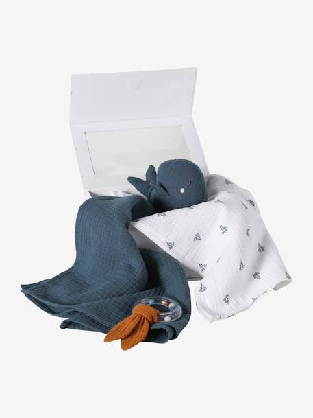 3-Piece Gift Box: Muslin Square + Soft Toy + Rattle blue+rose 