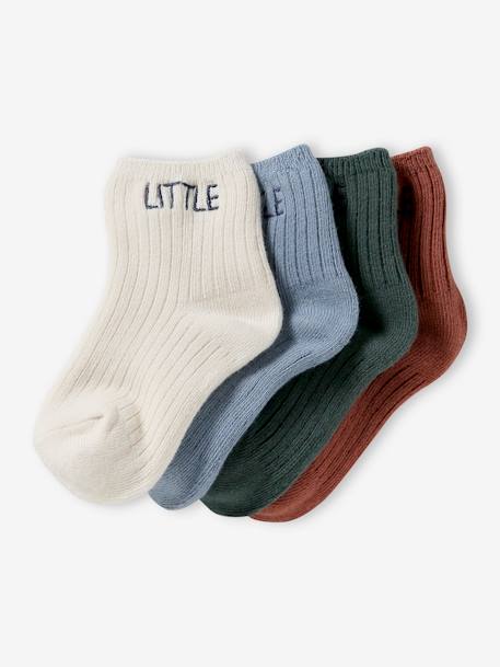 Pack of 4 Pairs of 'Little' Socks for Babies cappuccino+old rose 