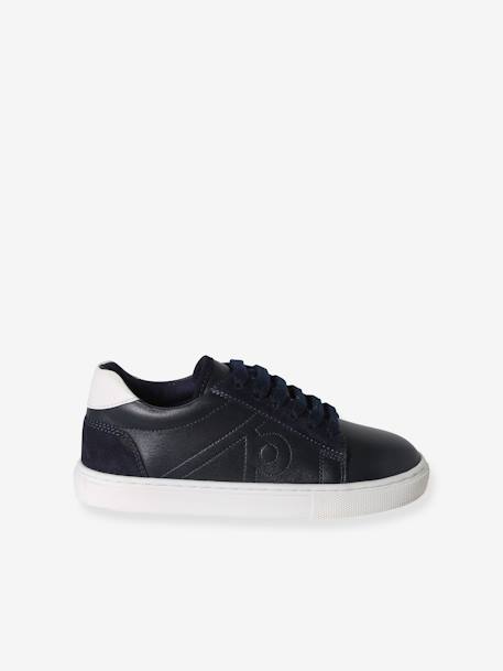 Leather Trainers for Children navy blue+white 