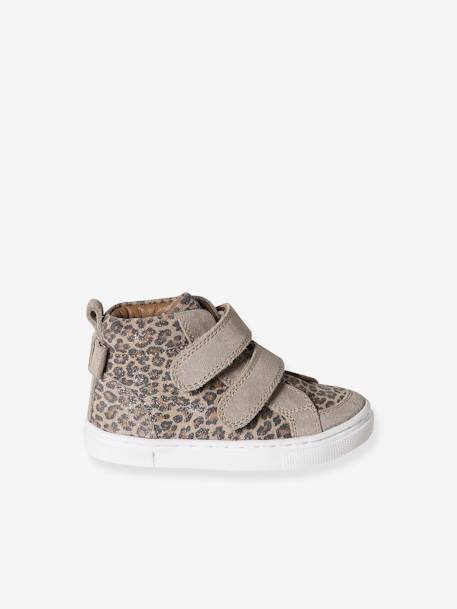 High-Top Leather Trainers for Babies printed beige 