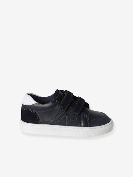 Leather Trainers with Hook-&-Loop Straps for Babies, Designed for Autonomy navy blue 