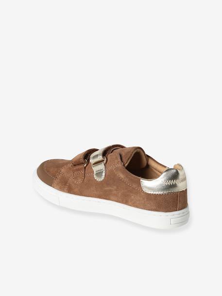 Hook-and-Loop Trainers in Leather for Girls brown+navy blue 