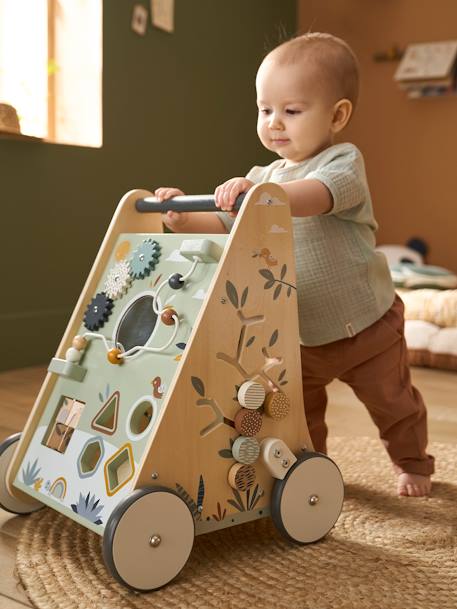 Wooden Walker with Brakes - Wood FSC® Certified rose+WHITE MEDIUM SOLID WITH DESIGN+wood 