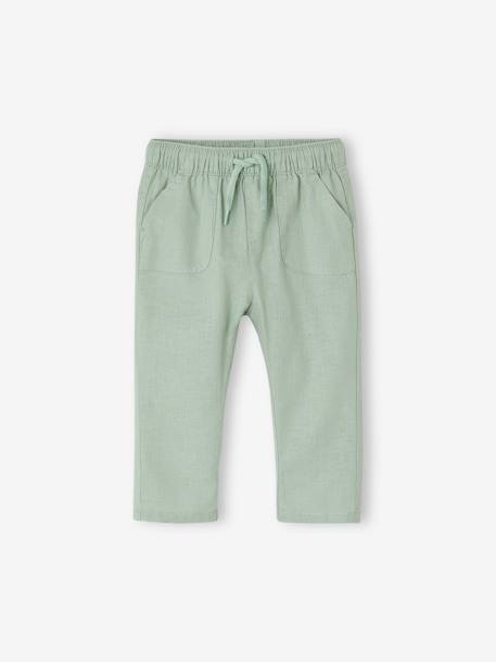 Lightweight Trousers in Linen & Cotton, for Babies pearly grey+sage green 