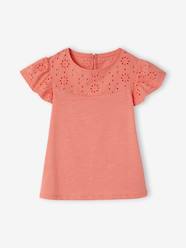 Girls-Tops-T-Shirt for Girls, with Broderie Anglaise and Ruffled Sleeves