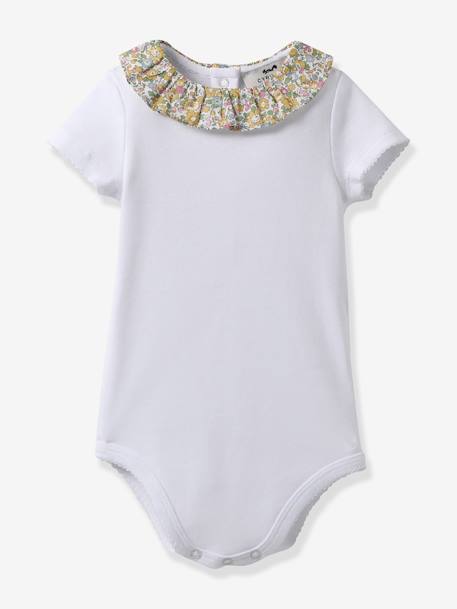 Bodysuit in Organic Cotton with Liberty Fabric Collar for Babies, by CYRILLUS yellow 