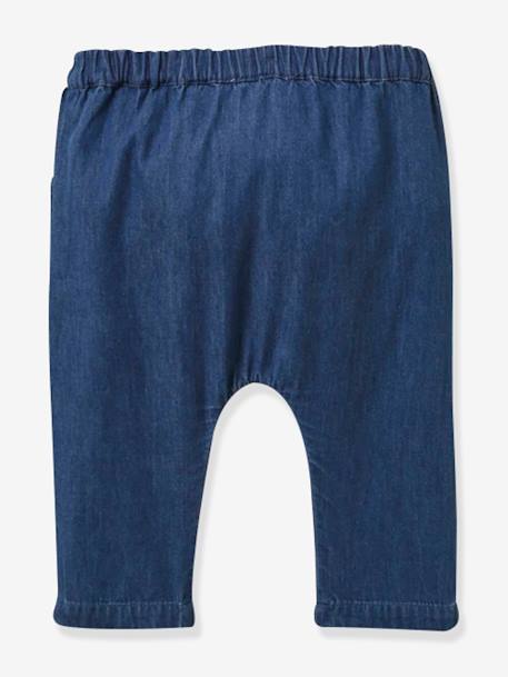 Harem-Style Trousers in Lightweight Denim for Babies, by CYRILLUS denim blue 