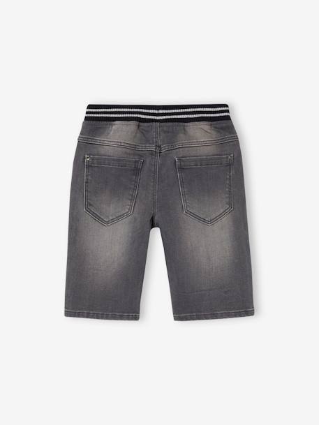 Bermuda Shorts in Denim-Effect Fleece for Boys, Easy to Put On denim grey+double stone+stone 