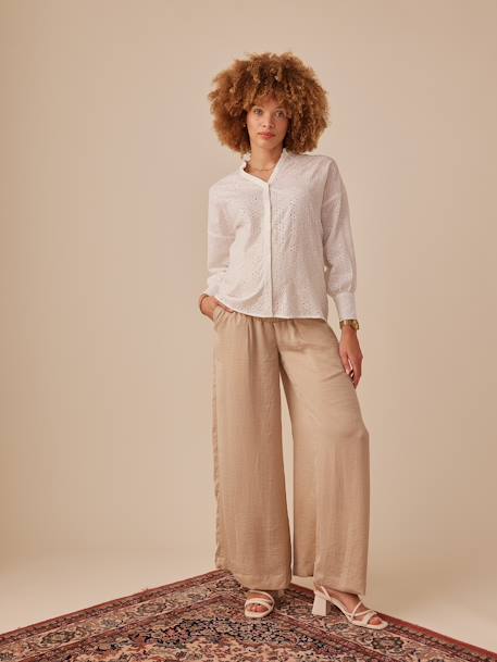 Palazzo-Style Fluid Trousers for Maternity, by ENVIE DE FRAISE black+sandy beige 