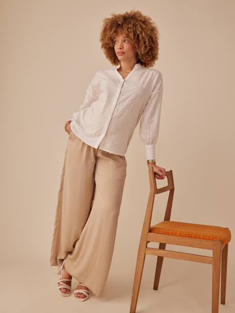 Palazzo-Style Fluid Trousers for Maternity, by ENVIE DE FRAISE black+sandy beige 