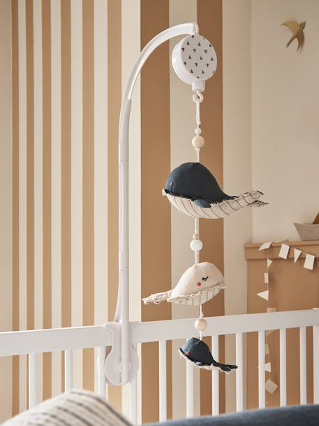 Whales Musical Mobile, Navy Sea marl beige 