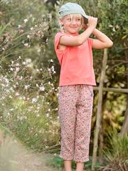 -Cropped Cotton Gauze Trousers with Floral Print, for Girls