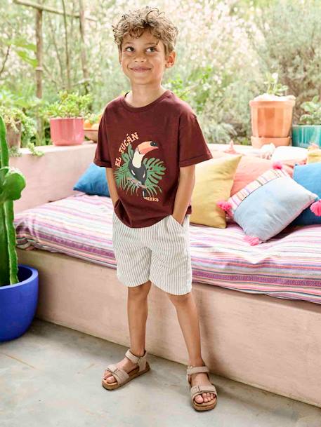 Cotton/Linen Bermuda Shorts for Boys aqua green+striped blue 