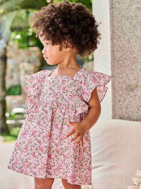 Dress with Ruffles for Babies chequered pink+printed pink 