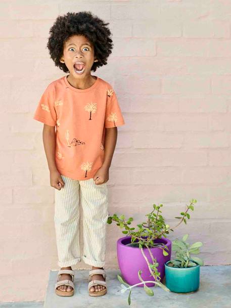 Striped Trousers, Loose Cut, in Cotton/Linen, for Boys striped beige 