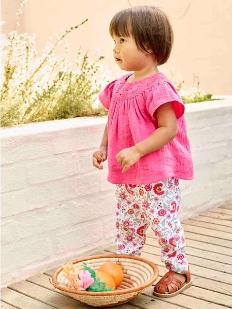 Floral Trousers with Elasticated Waistband, for Babies ecru 