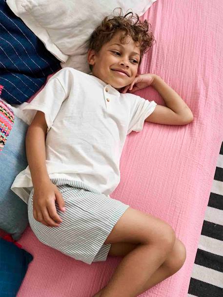 Dual Fabric Short Pyjamas for Boys ecru 