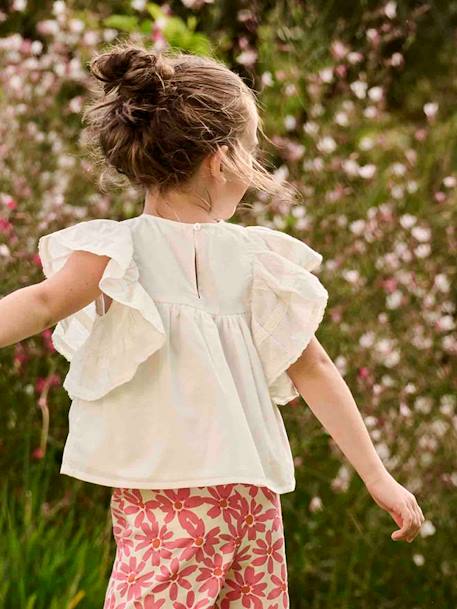 Embroidered Ruffled Blouse for Girls ecru 