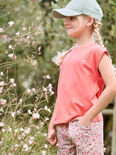 Plain Basics T-Shirt for Girls coral+ecru 