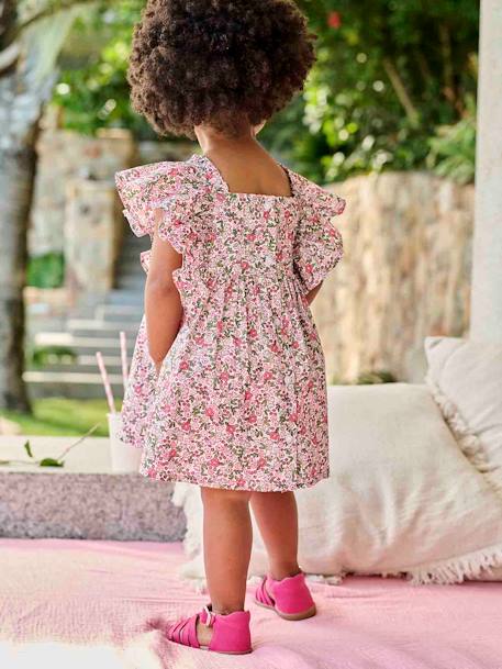 Dress with Ruffles for Babies chequered pink+printed pink 