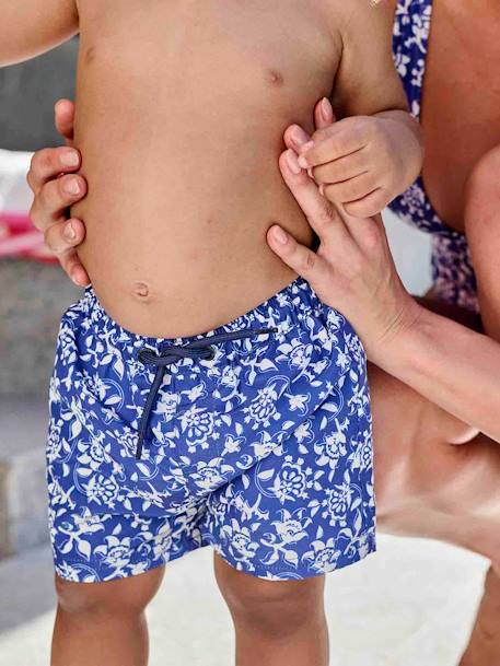 Swim Shorts with Stylised Flowers Print for Baby Boys printed blue 