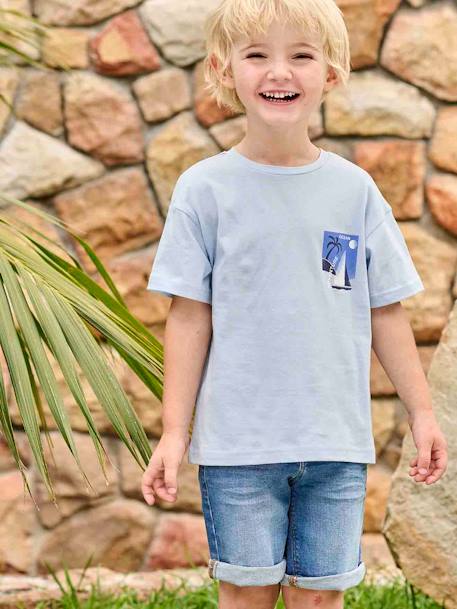 T-Shirt with Maxi Sailboat Motif on the Back for Boys sky blue 