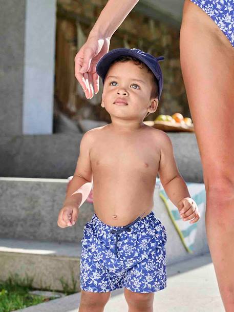 Swim Shorts with Stylised Flowers Print for Baby Boys printed blue 