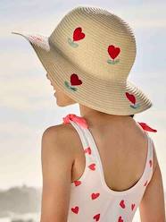 Girls-Accessories-Capeline Style Hat in Straw-Effect with Hearts for Girls