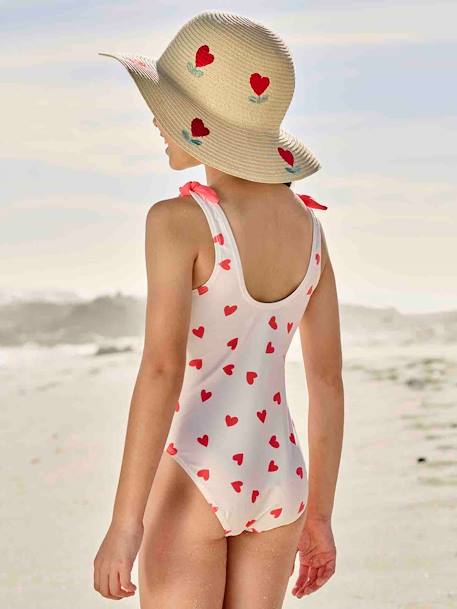 Set of 2 Hearts Swimsuits for Girls coral 