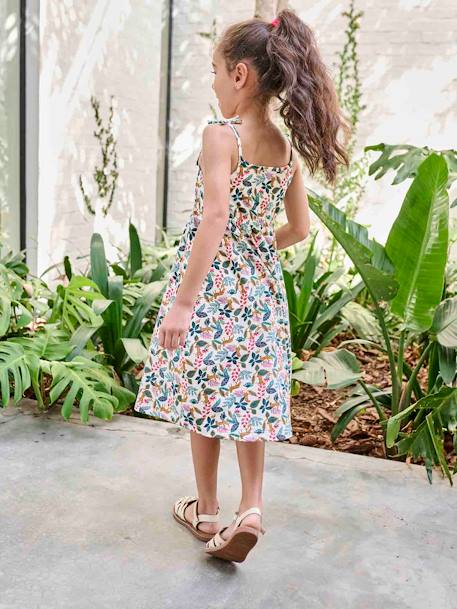 Strappy Midi-Length Dress for Girls blue+ecru+multicoloured+printed white+sky blue 