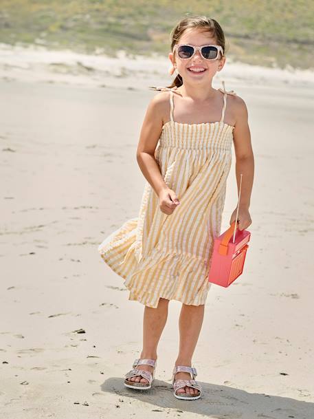 Smocked Striped Dress in Seersucker for Girls striped yellow 