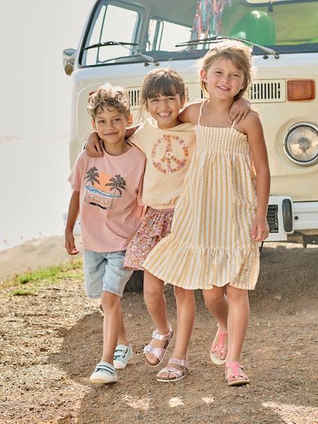 Smocked Striped Dress in Seersucker for Girls striped yellow 