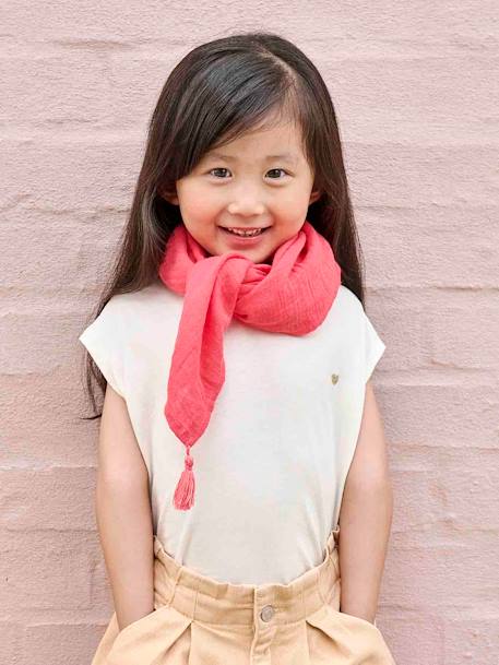 Plain Scarf with Tassels for Girls coral+sky blue 