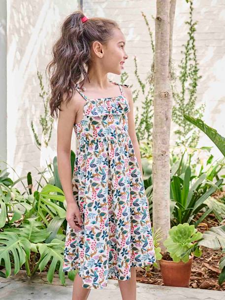 Strappy Midi-Length Dress for Girls blue+ecru+multicoloured+printed white+sky blue 