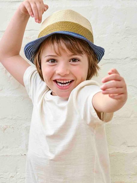 Three-Tone Panama-Style Hat, Straw-Like, for Boys wood 