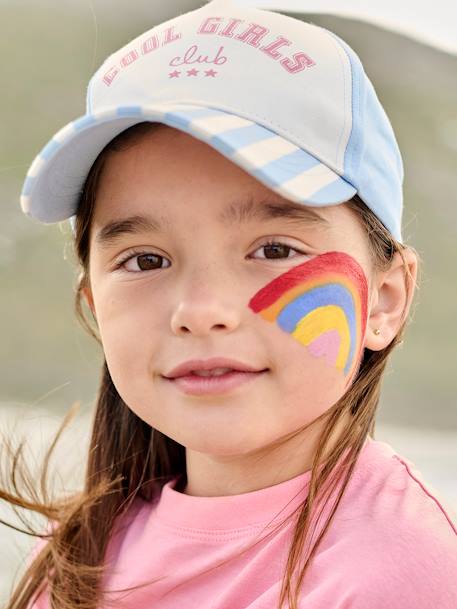 Cap for Girls, 'Cool Girls Club' striped blue+striped pink 