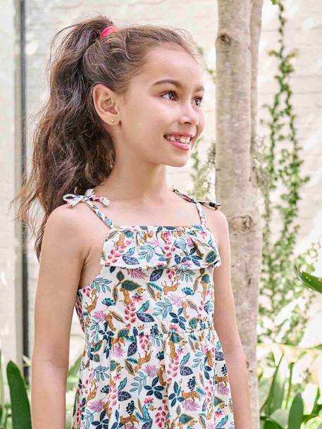 Strappy Midi-Length Dress for Girls blue+ecru+multicoloured+printed white+sky blue 