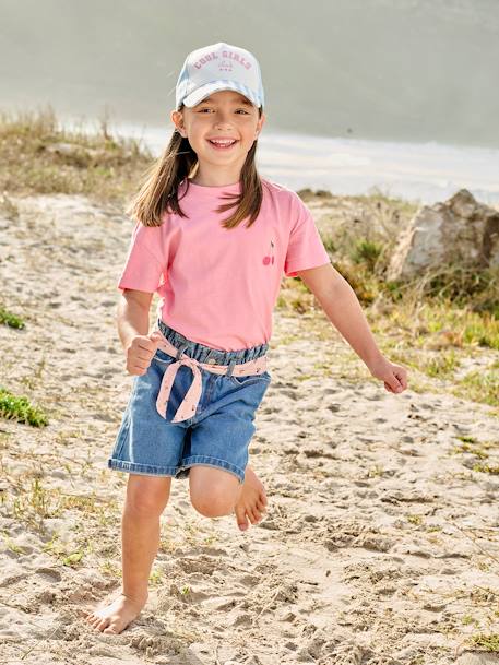 Denim Paperbag Bermuda Shorts for Girls stone 