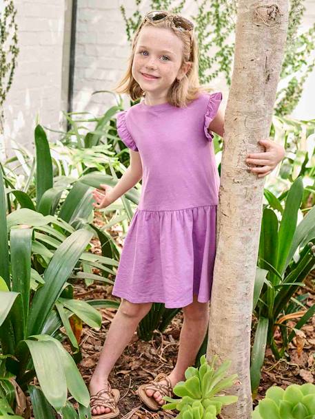 Dress with Ruffle on the Sleeves, for Girls aqua green+mauve+red 