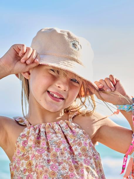 Reversible Bucket Hat for Girls rosy apricot 