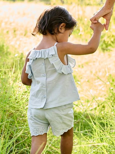 Ensemble for Babies: Blouse with Straps + Embroidered Shorts crystal blue 