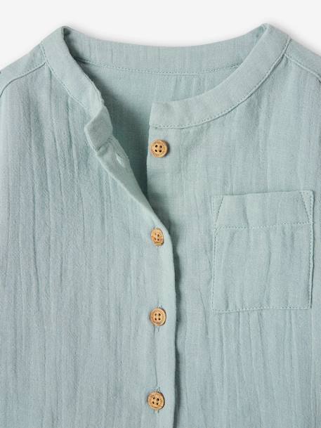 Shirt in Cotton Gauze with Mandarin Collar, for Babies caramel+GREEN DARK SOLID+grey blue 