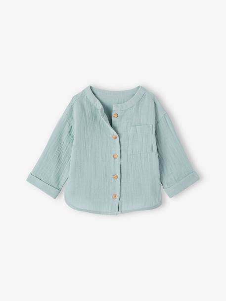 Shirt in Cotton Gauze with Mandarin Collar, for Babies caramel+GREEN DARK SOLID+grey blue 