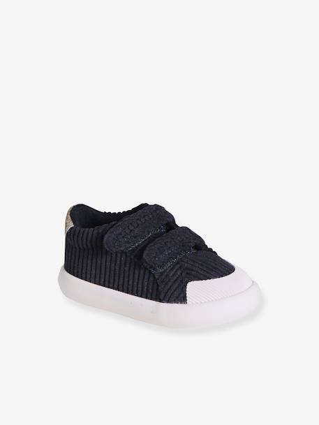 Fabric Trainers with Hook-&-Loop Straps for Babies navy blue+old rose+raspberry pink 