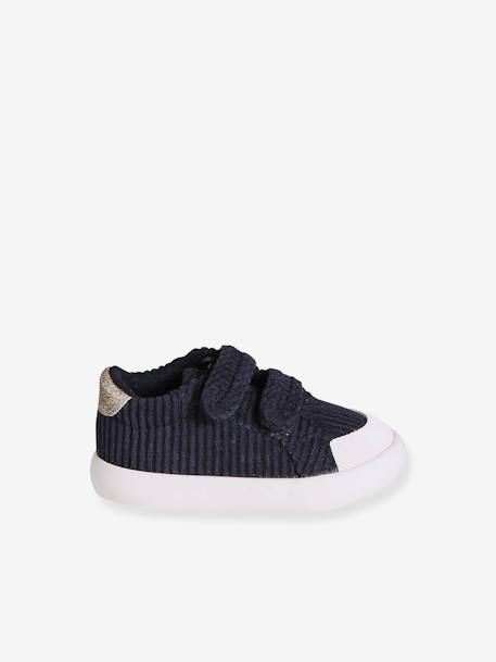 Fabric Trainers with Hook-&-Loop Straps for Babies navy blue+old rose+raspberry pink 